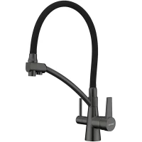 Смеситель для кухни Gappo G4398-19 с подключением к фильтру, гибким изливом, оружейная сталь