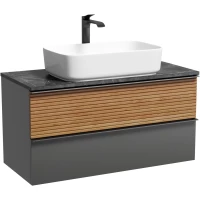 Тумба с раковиной Sancos Delta DL100GR + TT100A1X + CN5021 100 см, подвесная, со столешницей, дуб красный/графит матовый