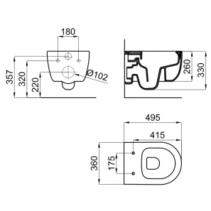Изображение товара унитаз подвесной noken acro compact n380000082 безободковый, с сиденьем микролифт, белый матовый