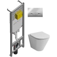 Комплект инсталляция с унитазом Jacob Delafon E21822-CP с кнопкой смыва, хром + унитаз подвесной Grossman GR-4477S безободковый, с сиденьем микролифт, белый