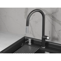 Смеситель для кухни Granula 9010, ТУРМАЛИН CoolStart, с выдвижным изливом, нержавеющая сталь/антрацит