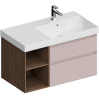 Тумба под раковину Kerama Marazzi Cubo CUB.90.2Rh\MAL.N 87,8 см R, подвесная, розовый матовый/орех