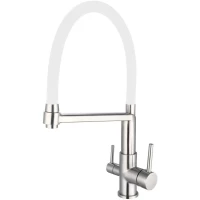 Смеситель для кухни Esko K26 W с подключением к фильтру, гибким изливом, нержавеющая сталь/белый