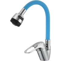 Смеситель для кухни D-Lin D150628-6T с гибким изливом, хром/синий