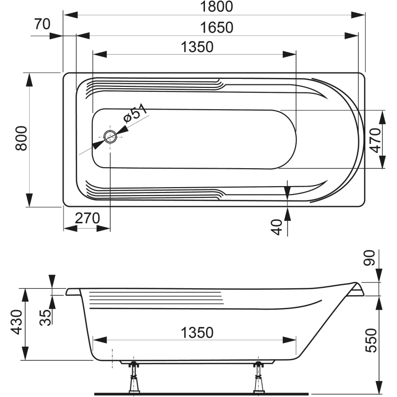 Акриловая ванна 180x80 см Vagnerplast Hera VPBA180HER2X-04