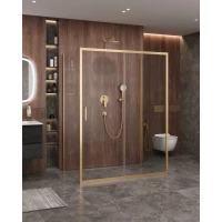 Душевой уголок Cezares Molveno MOLVENO-AH-12-160/90-C-BORO-IV 157x90 см, профиль золотой матовый, стекло прозрачное