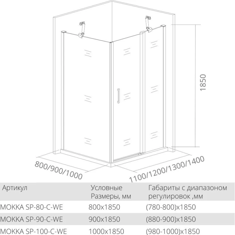 Боковая стенка 100 см Good Door Mokka SP-100-C-WE прозрачное