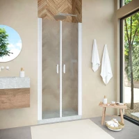 Душевая дверь Vegas Glass E2P NOVO h2000 95 01 02 95 см, профиль белый, стекло шиншилла