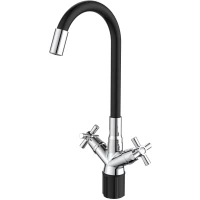 Смеситель для кухни Voda Dive DV519FB с гибким изливом, хром/черный