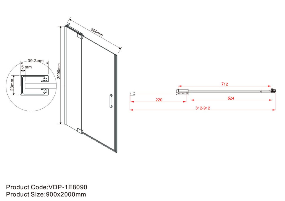 Душевая дверь 81,2-90 см Vincea Extra VDP-1E8090CGB тонированное - фото 3