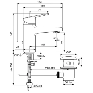 Изображение товара смеситель для раковины с донным клапаном ideal standard ceraplan bd214xg