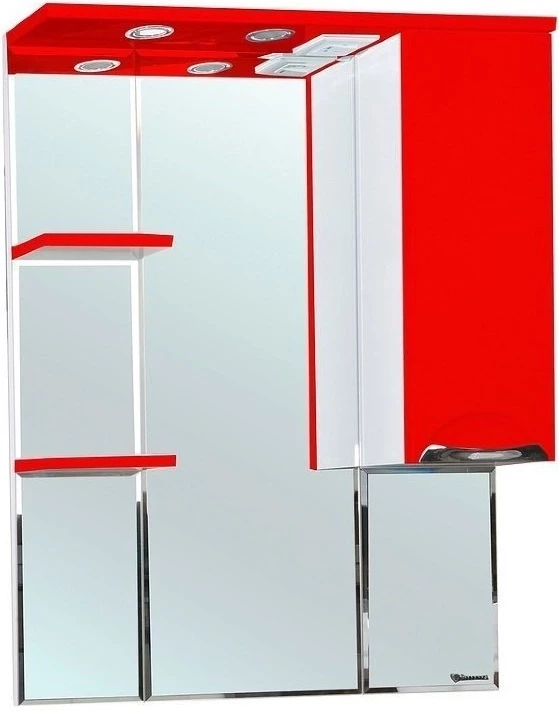 Зеркальный шкаф 75х100 см красный глянец/белый глянец R Bellezza Альфа 4618812001038 - фото 1