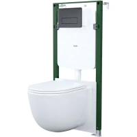 Комплект инсталляция с унитазом IDDIS Profix Air CLXPA1GMi73 с кнопкой смыва, графит матовый + унитаз подвесной IDDIS Cloud X безободковый, торнадо, с сиденьем микролифт, белый