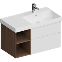 Тумба под раковину Kerama Marazzi Cubo CUB.90.2Rh\WHTM.N 87,8 см R, подвесная, белый матовый/орех