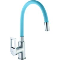 Смеситель для кухни D-Lin D155308-6 с гибким изливом, хром/синий