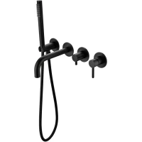 Смеситель для ванны Grocenberg GB5070BL встраиваемый, с душевым гарнитуром, черный матовый