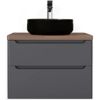 Тумба с раковиной серый матовый 80 см со столешницей бук темный Jorno Wood Wood.01.80/P/GR + Wood.06.80/DW + 0235888