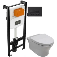 Комплект подвесной унитаз Noken Hotels N399999901 + N3563304391 + система инсталляции Jacob Delafon E24156-NF + E20859-7-BMT