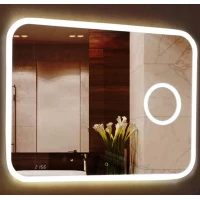 Зеркало Misty Стайл B 135 ЗЛП256 100x70 см, с LED-подсветкой, сенсорным выключателем, косметическим зеркалом, часами