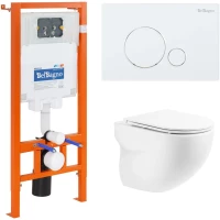 Комплект инсталляция с унитазом BelBagno Sfera BB066CHR/BB870SC/BB002-80/BB014-SR-BIANCO с кнопкой смыва, белый + унитаз подвесной BelBagno Onda безободковый, с сиденьем микролифт, белый