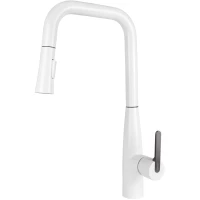 Смеситель для кухни Kaiser Claro 22144-24 с выдвижным изливом, белый матовый/вороненая сталь