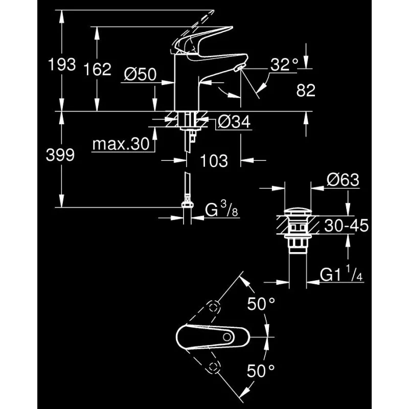 Смеситель для раковины Grohe Euroeco 24256001 с донным клапаном, хром Смеситель для раковины Grohe Euroeco 24256001 с донным клапаном, хром