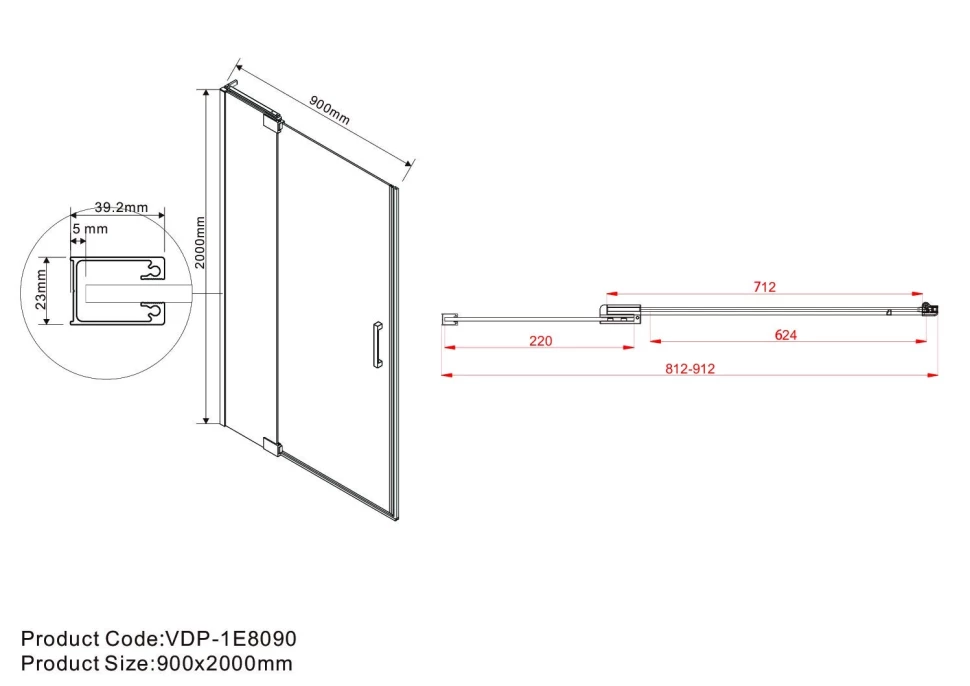 Душевая дверь 81,2-90 см Vincea Extra VDP-1E8090CL прозрачное - фото 7
