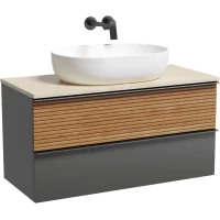 Тумба с раковиной Sancos Delta DL100GR + TT100A2 + CN6047 100 см, подвесная, со столешницей, дуб красный/графит матовый