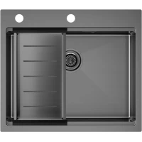 Кухонная мойка Paulmark Kroner-Pro PM705951-GM+A405-GM 59x51 см, вороненая сталь