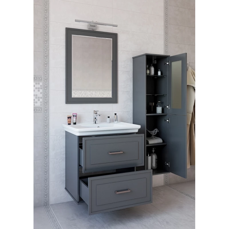 Комплект мебели серый матовый 76 см Sanflor Модена C03221 + 4630055550418 + C03220