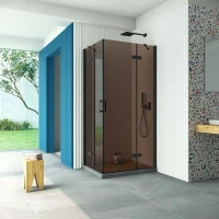 Душевой уголок Vegas Glass AFA-F Retta 90*80 02M 05 R 90x80 см R, профиль черный матовый, стекло бронза