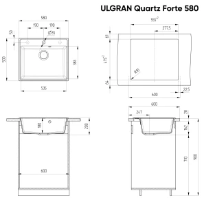 Изображение товара кухонная мойка ulgran лен forte 580-02