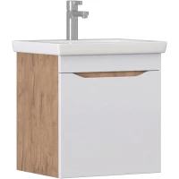 Тумба под раковину Vigo Grani 028 дуб золотой 46 см, подвесная, белый глянец/дуб золотой