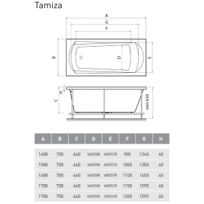 Изображение товара акриловая ванна 140x70 см relisan tamiza gl000013920