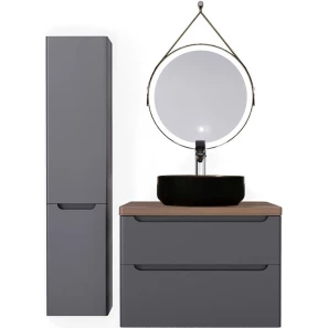 Изображение товара комплект мебели серый матовый 80 см со столешницей бук темный jorno wood wood.01.80/p/gr + wood.06.80/dw + 0235888 + wood.02.50/tk