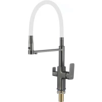 Смеситель для кухни Savol S-L1809Q-02 с подключением к фильтру, гибким изливом, графит/белый