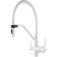 Смеситель для кухни Shevanik S278C с подключением к фильтру, гибким изливом, белый