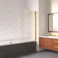 Шторка на ванну Vegas Glass EV LUX ST 76 09 Moru R 76 см R, профиль золотой, стекло рифленое