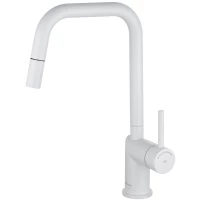 Смеситель для кухни Wonzon & Woghand WW-6018-MW с выдвижным изливом, белый матовый