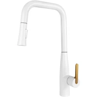 Смеситель для кухни Kaiser Claro 22144-4 с выдвижным изливом, белый матовый/золотой матовый