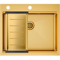 Кухонная мойка Paulmark Kroner-Pro PM705951-BG+A405-BG 59x51 см, золотой матовый