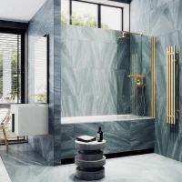 Шторка на ванну MaybahGlass MGV-782-3 70 см, профиль золотой матовый, стекло прозрачное