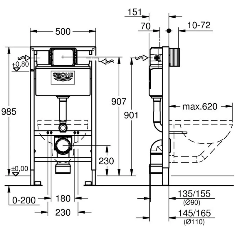 Монтажный элемент для подвесного унитаза, 985 мм Grohe Rapid SL 38525001