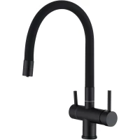 Смеситель для кухни Emar ЕС - 3015 black с подключением к фильтру, гибким изливом, черный матовый