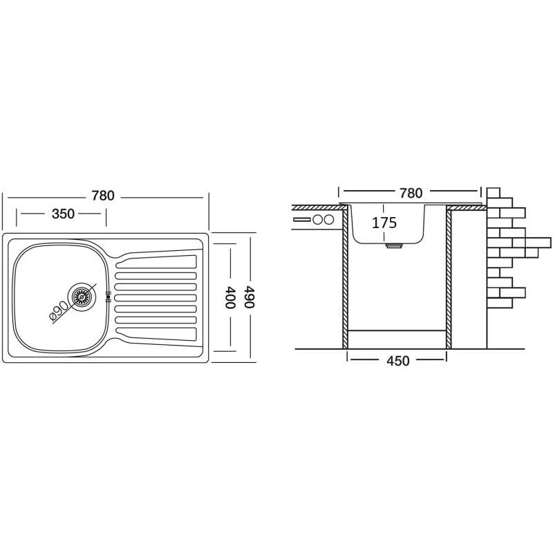 Кухонная мойка декоративная сталь Ukinox Комфорт COL780.490 -GT8K 1R