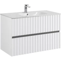 Тумба под раковину Art&Max Elegant AM-ELEGANT-900-2C-SO-BM-LED 90 см, подвесная, с LED-подсветкой ручек, белый матовый