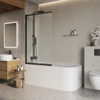 Шторка на ванну BelBagno Luce LUCE-VF-11-90/145-C-NERO 90 см, профиль черный матовый, стекло прозрачное