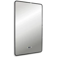 Зеркало Abber See AG6114SWHB 60x100 см, с LED-подсветкой, сенсорным выключателем, диммером, антизапотеванием, часами, черный