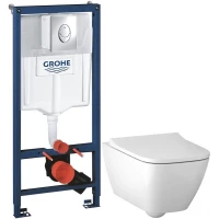 Комплект подвесной унитаз Geberit Smyle Square 500.683.00.2 + система инсталляции Grohe 38721001