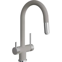 Смеситель для кухни Florentina Маэстро 337.03Н.2123.305 с подключением к фильтру, выдвижным изливом, нержавеющая сталь/грей